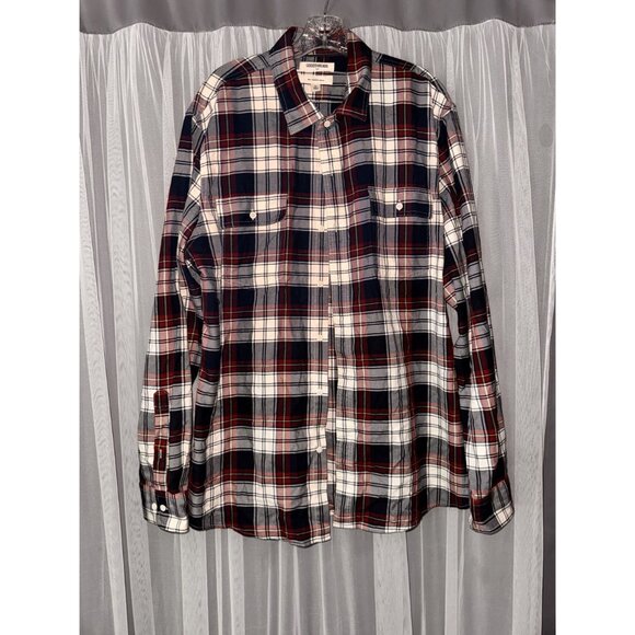 Mens Goodthreads Slim Fit Twill Plaid Button-Down Shirt XL Red & Navy - Picture 2 of 14